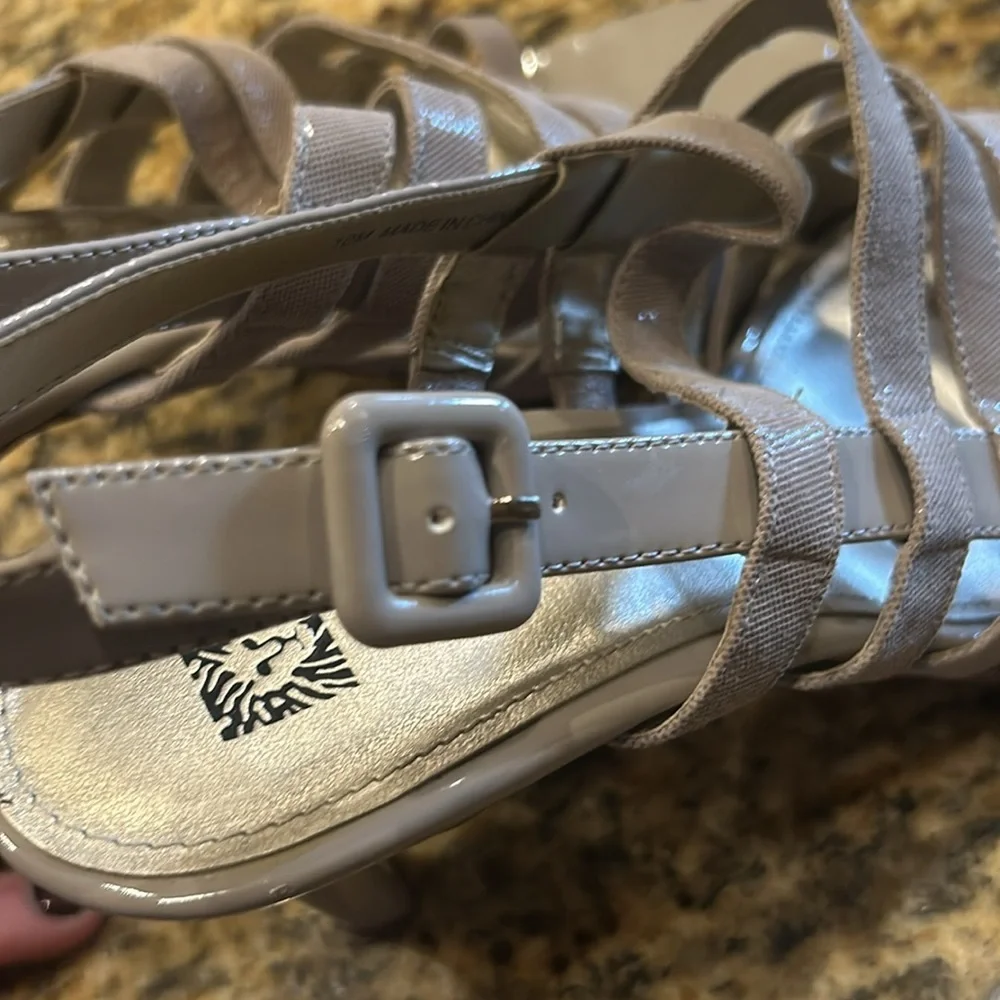 Anne Klein open toe, strap heels, beige/gray, size 10 | offer in description